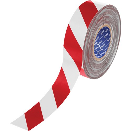 Ruban de marquage pour plancher ToughStripe Max, 2" x 100', Polyester, Rouge et blanc Planification Entrepots Molloy