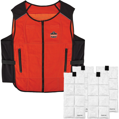 Chill-Its 6260 Lightweight Phase Change Cooling Vest with Rechargeable Packs, 2X-Large/3X-Large, Orange Planification Entrepots Molloy