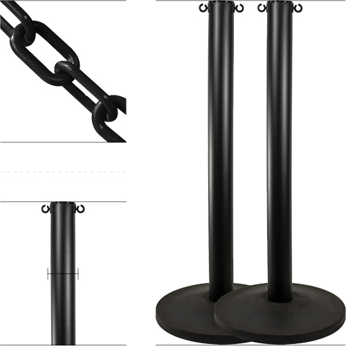 Industrial Stanchion Kit with Plastic Chain, 37" High, Black Planification Entrepots Molloy
