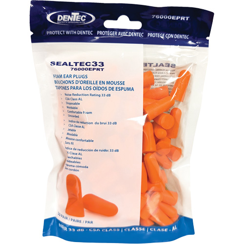 Bouchons d'oreilles jetables en mousse orange SEALTEC33, Vrac - Sac en poly Planification Entrepots Molloy