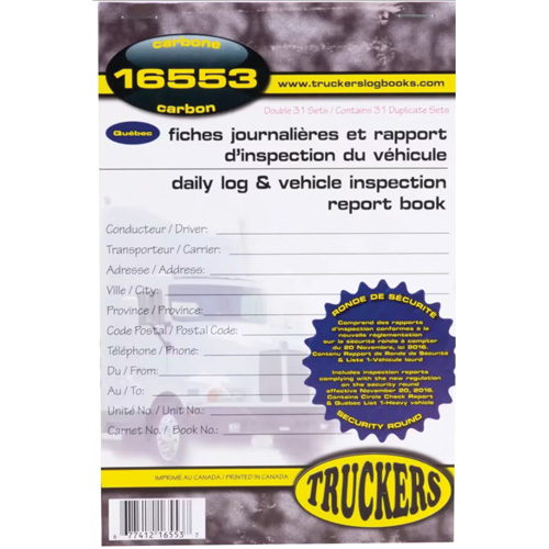 Carnet bilingue de registre quotidien et de rapport d'inspection de v&eacute;hicule Planification Entrepots Molloy