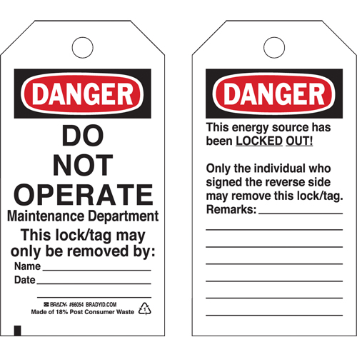 &eacute;tiquettes de verrouillage, Plastique, 3" la x 5-3/4" h, Anglais Planification Entrepots Molloy