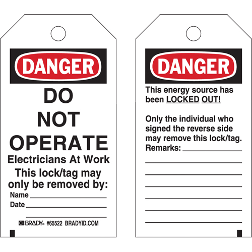 Lockout Tags, Plastic, 3" W x 5-1/2" H, English Planification Entrepots Molloy