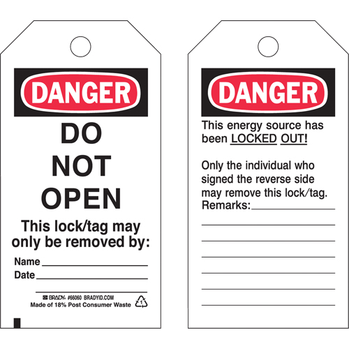 Lockout Tags, Plastic, 3" W x 5-1/2" H, English Planification Entrepots Molloy