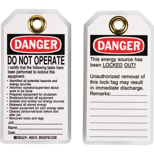 &eacute;tiquettes de verrouillage, Plastique, 3" la x 5-1/2" h, Anglais Planification Entrepots Molloy