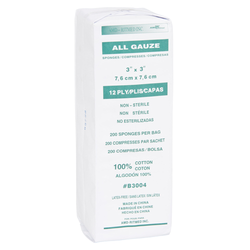 &eacute;ponges de gaze, Tampon, 3" lo x 3" la, Dispositif m&eacute;dical Classe 1 Planification Entrepots Molloy