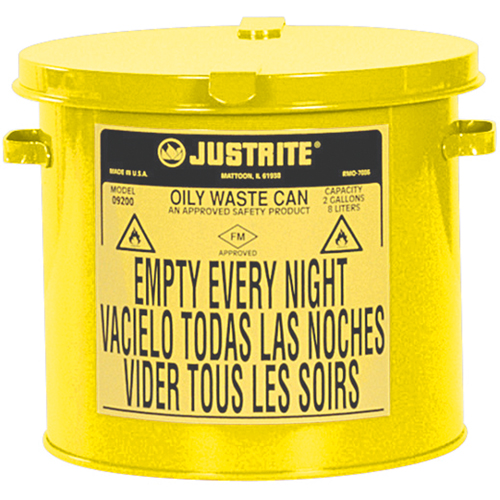 Contenants pour d&eacute;chets huileux, Homologu&eacute; FM/List&eacute; UL, 2 gal. US, Jaune Planification Entrepots Molloy