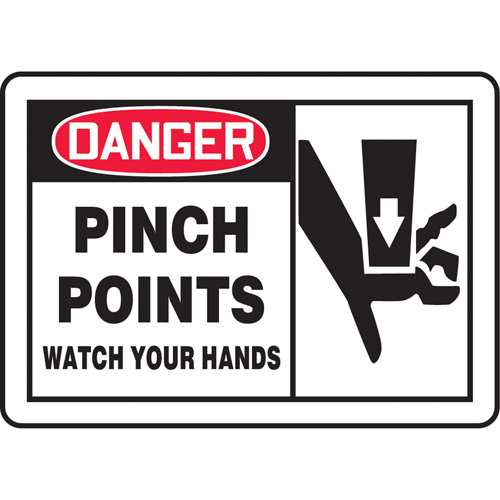 "Pinch Points" Sign, 7" x 10", Plastic, English with Pictogram Planification Entrepots Molloy