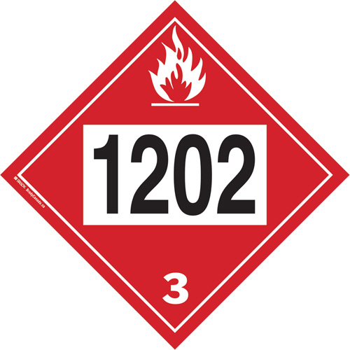 1202 Fuel Oil Flammable Liquid TDG Placard, Plastic Planification Entrepots Molloy