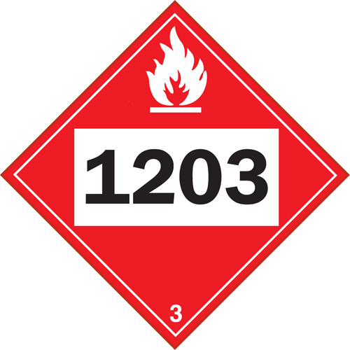 1203 Gasohol & Gasoline Flammable Liquid TDG Placard, Adhesive Vinyl Planification Entrepots Molloy