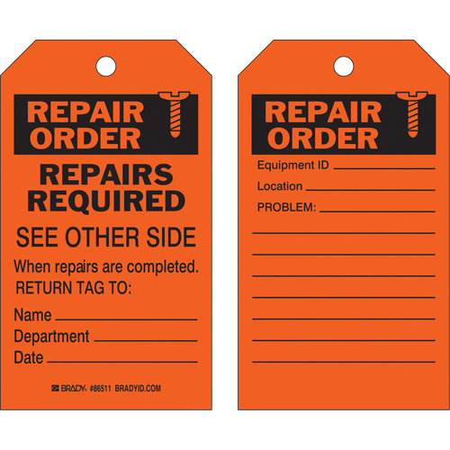 Safety Repair Tag, Polyester, 4" W x 7" H, English Planification Entrepots Molloy