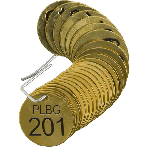 &eacute;tiquettes num&eacute;rot&eacute;es pour vannes PLPG, # 201-225, Laiton, 1,5" dia. Planification Entrepots Molloy