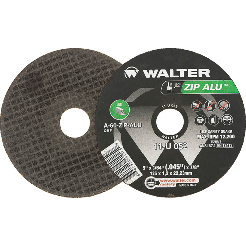 Zip Alu Cut-Off Wheel, 5" x 3/64", 7/8" Arbor, Type 1, Aluminum Oxide, 12200 RPM Planification Entrepots Molloy