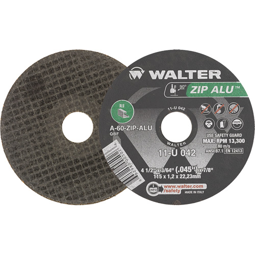 Zip Alu Cut-Off Wheel, 4-1/2" x 3/64", 7/8" Arbor, Type 1, Aluminum Oxide, 13300 RPM Planification Entrepots Molloy