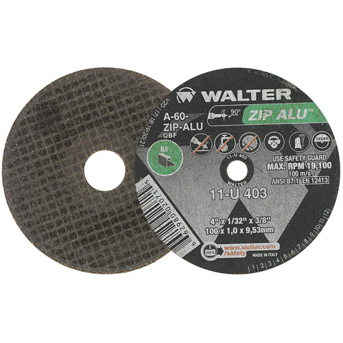 ZIP ALU Cutting Wheel, 4" x 1/32", 3/8" Arbor, Type 1, Aluminum Oxide, 19100 RPM Planification Entrepots Molloy