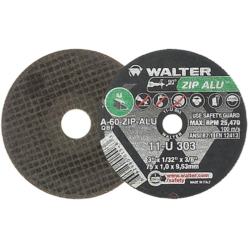 Meule ZIP ALU, 3" x 1/32", Arbre de 3/8", Type 1, Oxyde d'aluminium, 25470 Tr/min Planification Entrepots Molloy