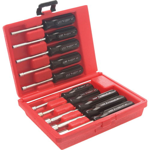 Jeu de tourne-&eacute;crous &agrave; mandrin perc&eacute; avec mallette en plastique rouge, 10 mcx, M&eacute;trique Planification Entrepots Molloy
