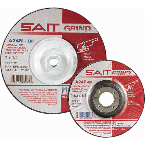 A24N Fast Grinding Wheel, 7" x 1/4", 7/8" Arbor, Aluminum Oxide, Type 27 Planification Entrepots Molloy