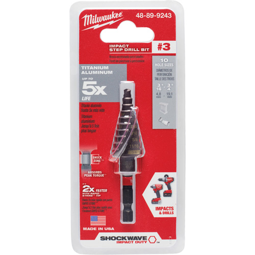 Foret &eacute;tag&eacute; #3 Shockwave Impact Duty, 3/16" - 3/4", Incr&eacute;ments de 1/16", Titane Planification Entrepots Molloy