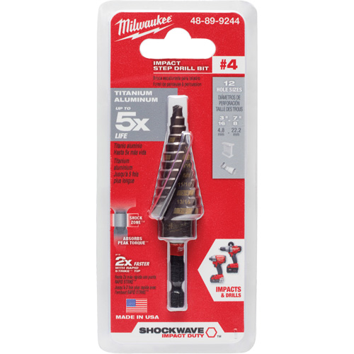 Foret &eacute;tag&eacute; #4 Shockwave Impact Duty, 3/16" - 7/8", Incr&eacute;ments de 1/16", Titane Planification Entrepots Molloy