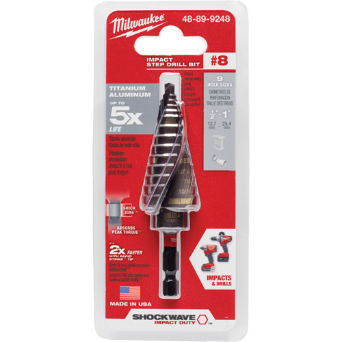 Foret &eacute;tag&eacute; #8 Shockwave Impact Duty, 1/2" - 1", Incr&eacute;ments de 1/16", Titane Planification Entrepots Molloy