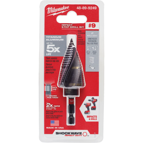 Foret &eacute;tag&eacute; #9 Shockwave Impact Duty, 7/8" - 1-1/8", Incr&eacute;ments de 1/4", Titane Planification Entrepots Molloy
