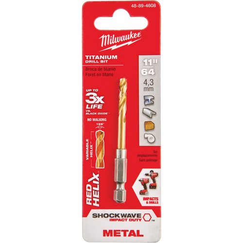 Foret Shockwave, 11/64", Titane, Cannelure 1-3/32", Pointe de 135° Planification Entrepots Molloy