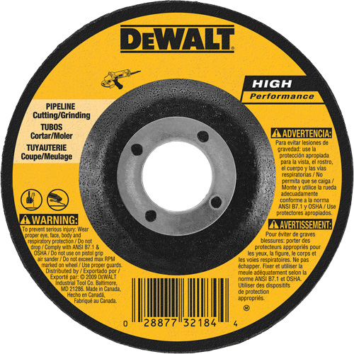 High Performance Pipeline Wheel, 5" x 1/8", 7/8" Arbor, Aluminum Oxide, Type 27 Planification Entrepots Molloy