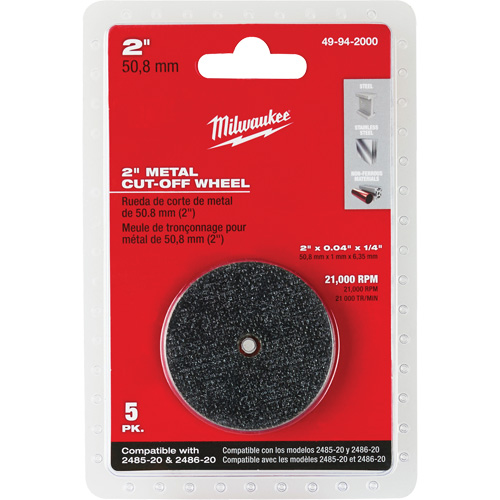 Disque &agrave; tronçonner pour meuleuse &agrave; angle droit M12 Fuel, 2" x 0,04", Arbre de 1/4", Type 1, Oxyde d'aluminium, 21000 Tr/min Planification Entrepots Molloy