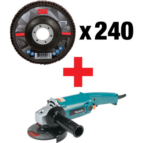 769F Flap Disc & Angle Grinder Kit, 4-1/2" x 7/8", Type 29, 40+ Grit, Ceramic Planification Entrepots Molloy