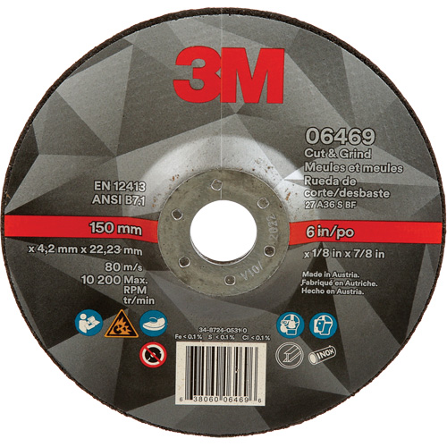 Cut & Grind Wheel, 6" x 1/8", 7/8" Arbor, Type 27, Ceramic Planification Entrepots Molloy