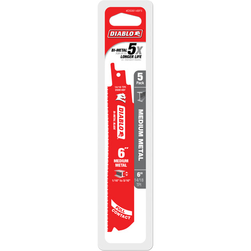 Lame de scie alternative de s&eacute;rie moyenne pour le m&eacute;tal, Bim&eacute;tal, 14-18 Dents par pouce, 6" lo x 1" la Planification Entrepots Molloy