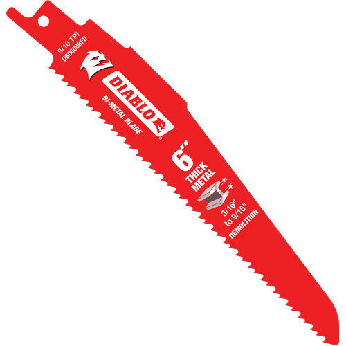 Lame de scie alternative pour la d&eacute;molition et les m&eacute;taux &eacute;pais, Bim&eacute;tal, 8-10 Dents par pouce, 6" lo Planification Entrepots Molloy