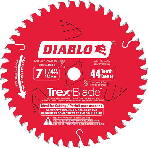 Lame de scie &agrave; d&eacute;couper Trex Blade, 7-1/4", 44 dents, Pour Plastique/Plastique Planification Entrepots Molloy