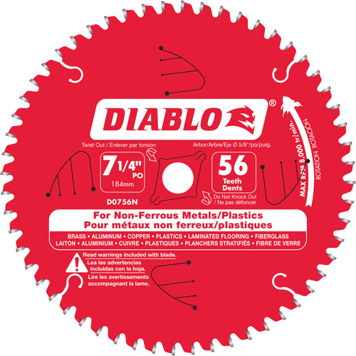 Lame de scie en aluminium, 7-1/4", 56 dents, Pour Non ferreux Planification Entrepots Molloy
