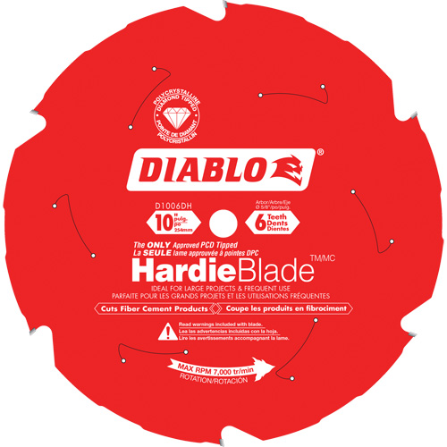 Lame de scie &agrave; d&eacute;couper HardieBlade, 10", 6 dents, Pour B&eacute;ton de fibre Planification Entrepots Molloy