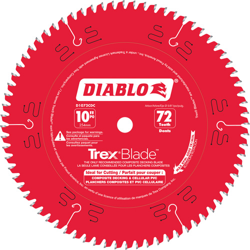 Trex&reg; Blade Cutting Saw Blade, 10", 72 Teeth, Plastic/Composite Decking Use Planification Entrepots Molloy