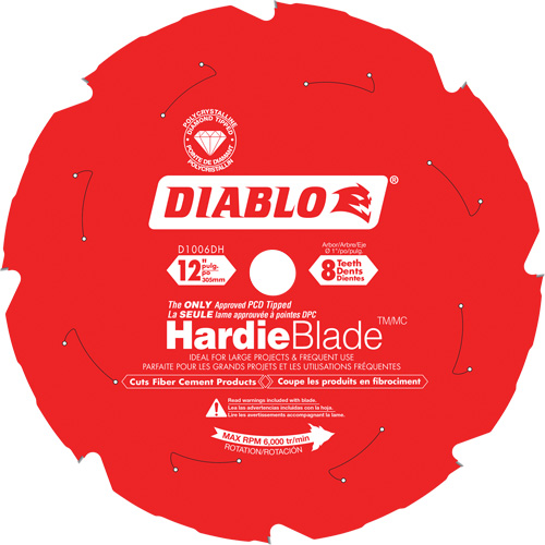 Lame de scie &agrave; d&eacute;couper HardieBlade, 12", 8 dents, Pour B&eacute;ton de fibre Planification Entrepots Molloy