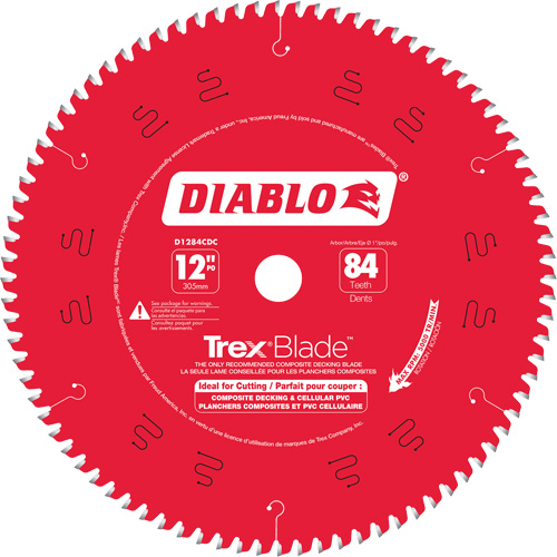 Lame de scie &agrave; d&eacute;couper Trex Blade, 12", 84 dents, Pour Plastique/Plastique Planification Entrepots Molloy