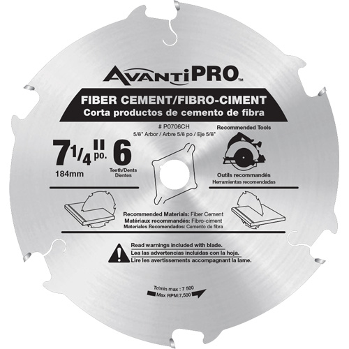 Lame de scie AvantiPro, 7-1/4", 6 dents, Pour B&eacute;ton de fibre Planification Entrepots Molloy