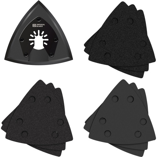 Patin de ponçage triangulaire pour outil oscillant et assortiment de papiers abrasifs One Fit Planification Entrepots Molloy