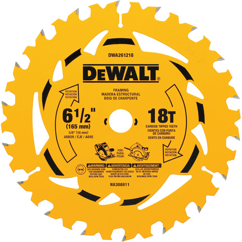 Lame de scie circulaire &agrave; charpente, 6-1/2", 18 dents, Pour Bois Planification Entrepots Molloy