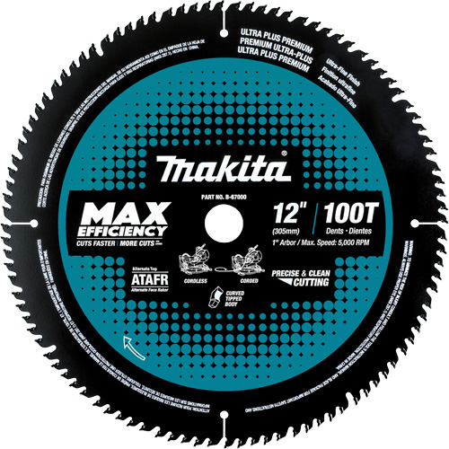 Lames Max-Efficiency, id&eacute;ales pour les scies &agrave; onglets sans fil, 12", 100 dents, Pour Finition Planification Entrepots Molloy