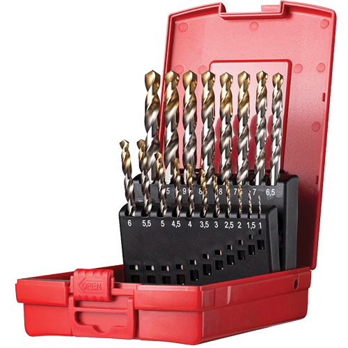Jeu de forets s&eacute;rie courte, 19 morceaux, Acier rapide Planification Entrepots Molloy