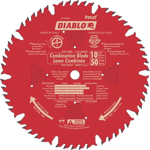 Contractor Saw Blades - Combination Saw Blades, 10", 50 Teeth, Wood Use Planification Entrepots Molloy