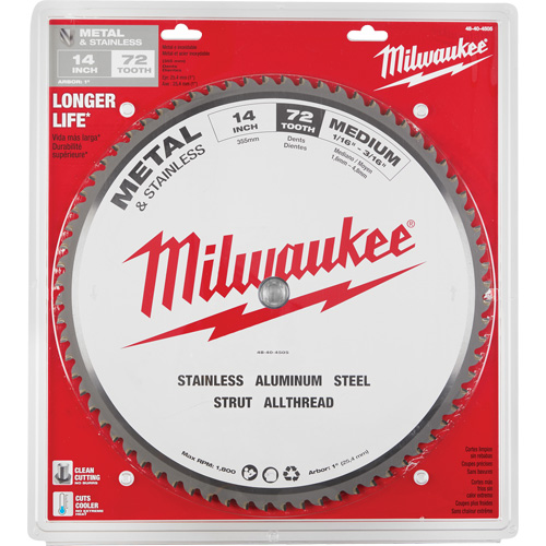 Lames de scie circulaire Endurance, 14", 72 dents, Pour M&eacute;tal Planification Entrepots Molloy