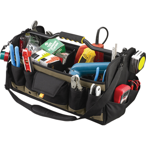 Open Top 20" Soft Side Tool Boxes, Polyester, 27 Pockets, Black Planification Entrepots Molloy