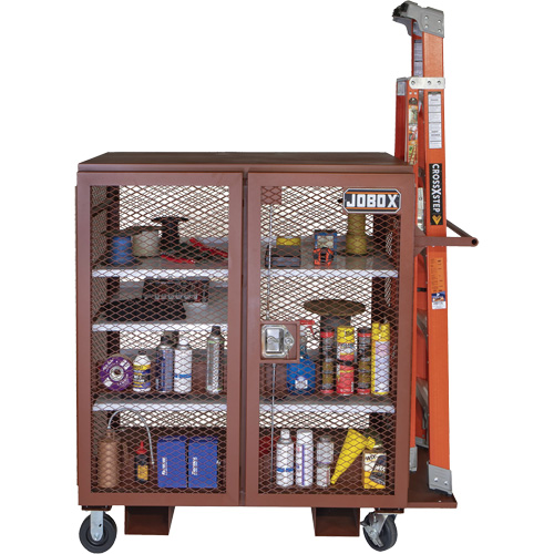 Mobile Mesh Cabinet, Steel, 37 Cubic Feet, Red Planification Entrepots Molloy