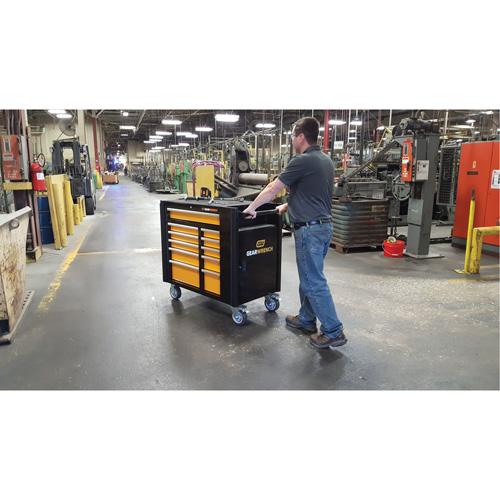 Chariot &agrave; outils &eacute;lectrique, 11 tiroirs, 42-1/2" la x 24-7/16" p x 41" h, Noir/Orange Planification Entrepots Molloy