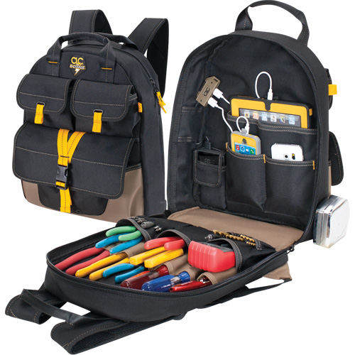 Sac &agrave; dos avec prises de recharge pour appareils &eacute;lectroniques, 13-1/2" lo x 5-1/4" la, Noir, Polyester Planification Entrepots Molloy